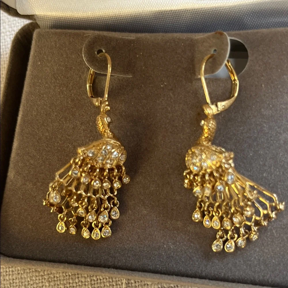 Nolan Miller Wild Peacock Gold Crystal Drop Earrings - Picture 3 of 6
